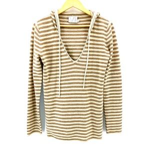 Michael Stars Cream & Tan Striped Hoodie Sz 2